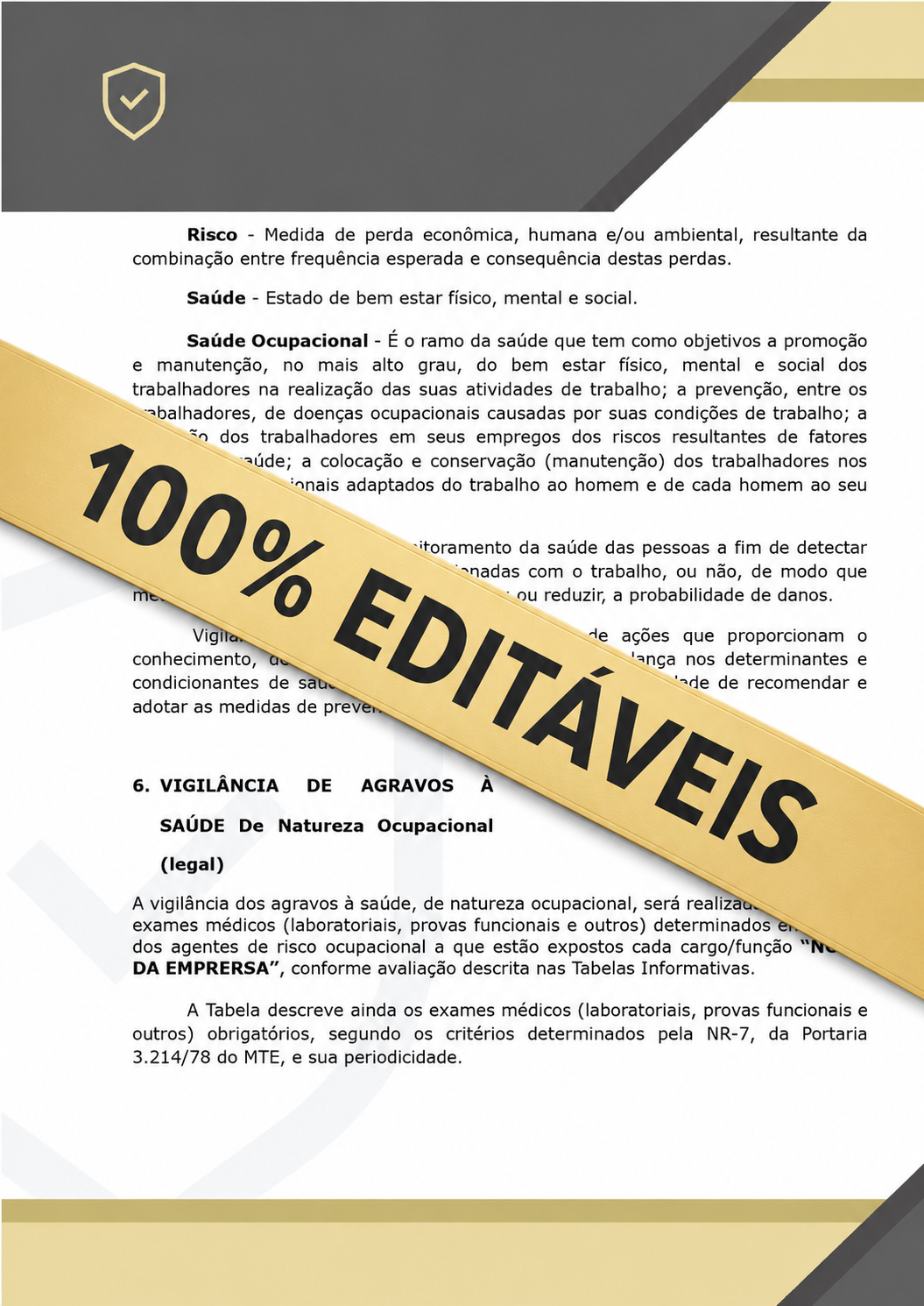 Página de documento de SST com selo 100% editáveis